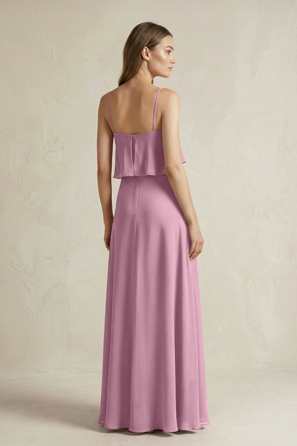 Ruffled Spaghetti Strap A - Line Chiffon Bridesmaid Dress in Vintage Mauve - KISS BRIDAL Bridesmaid Dresses