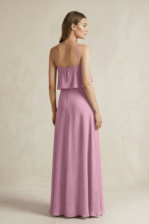 Ruffled Spaghetti Strap A - Line Chiffon Bridesmaid Dress in Vintage Mauve - KISS BRIDAL Bridesmaid Dresses