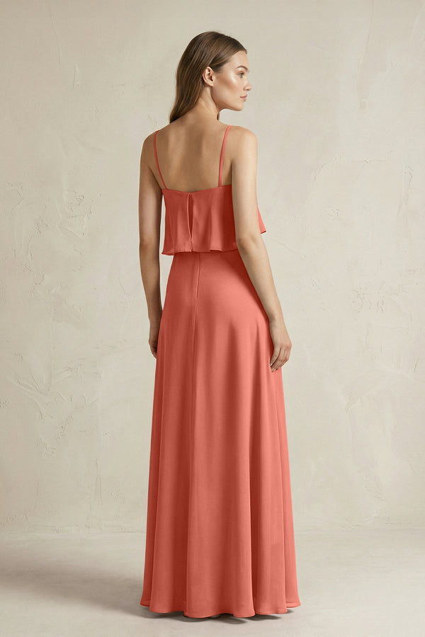 Ruffled Spaghetti Strap A - Line Chiffon Bridesmaid Dress in Wild Rose - KISS BRIDAL Bridesmaid Dresses