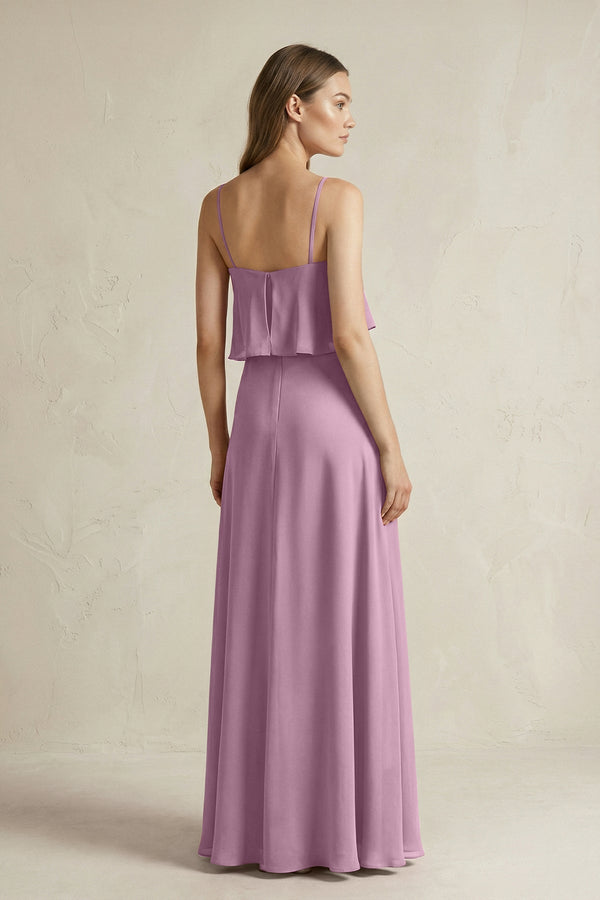 Ruffled Spaghetti Strap A - Line Chiffon Bridesmaid Dress in Wisteria - KISS BRIDAL Bridesmaid Dresses