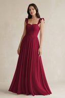 Ruffled Spaghetti Strap Chiffon A - Line Bridesmaid Dress in Berry - KISS BRIDAL Bridesmaid Dresses