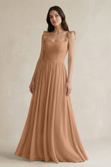 Ruffled Spaghetti Strap Chiffon A - Line Bridesmaid Dress in Bronzer - KISS BRIDAL Bridesmaid Dresses