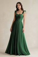Ruffled Spaghetti Strap Chiffon A - Line Bridesmaid Dress in Dark Green - SHE IS ME Bridesmaid Dresses