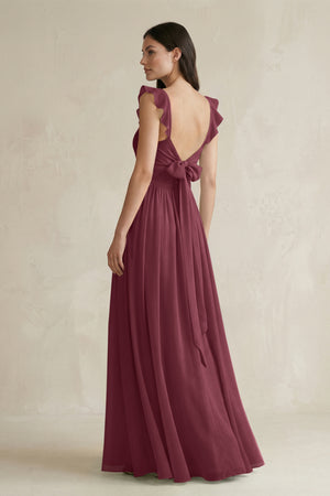 Ruffled Spaghetti Strap Chiffon A-Line Bridesmaid Dress in Desert Rose (2) | KISSBRIDAL