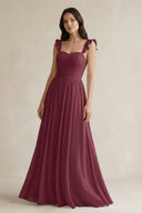 Ruffled Spaghetti Strap Chiffon A-Line Bridesmaid Dress in Desert Rose | KISSBRIDAL