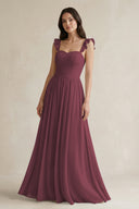 Ruffled Spaghetti Strap Chiffon A - Line Bridesmaid Dress in Desert Rose - KISS BRIDAL Bridesmaid Dresses
