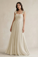 Ruffled Spaghetti Strap Chiffon A - Line Bridesmaid Dress in Dove Gray - KISS BRIDAL Bridesmaid Dresses