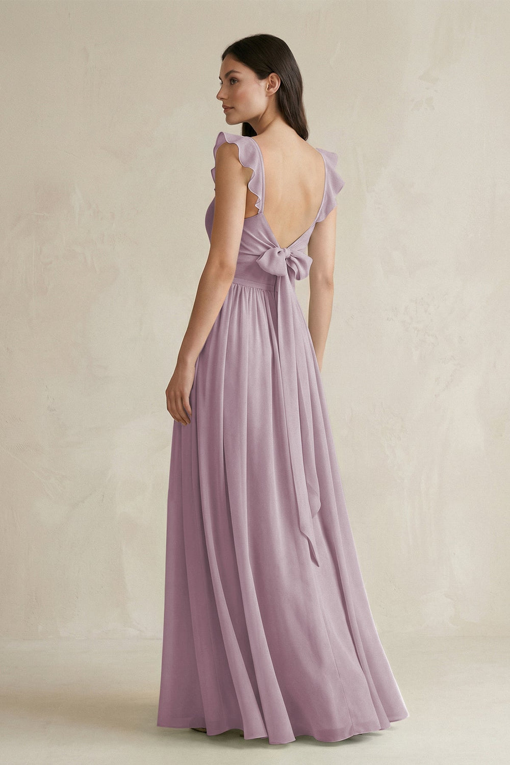 Ruffled Spaghetti Strap Chiffon A - Line Bridesmaid Dress in Dusk - SHE IS ME Bridesmaid Dresses