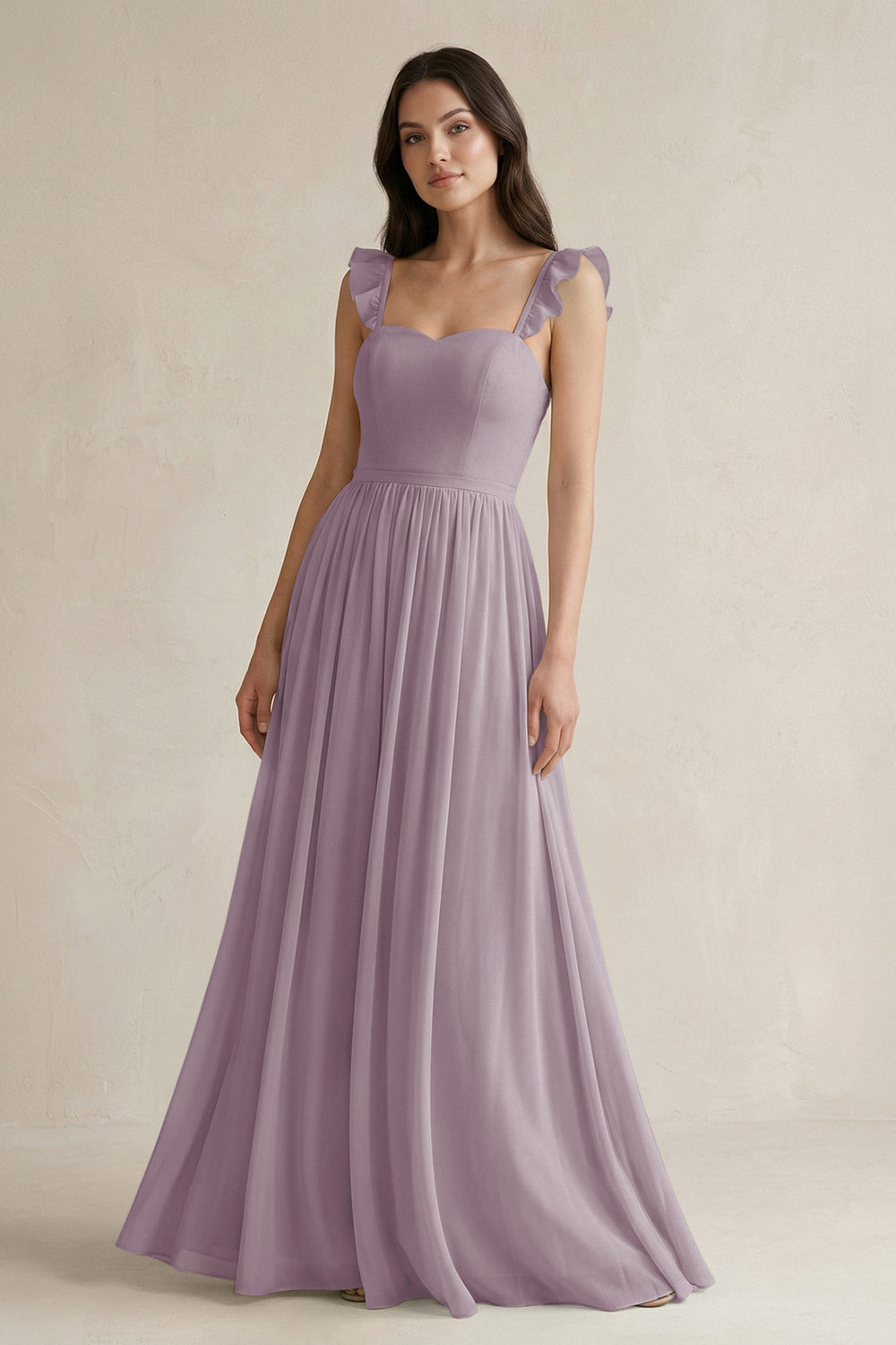 Ruffled Spaghetti Strap Chiffon A-Line Bridesmaid Dress in Dusk