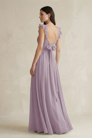 Ruffled Spaghetti Strap Chiffon A - Line Bridesmaid Dress in Dusk - KISS BRIDAL Bridesmaid Dresses