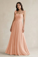 Ruffled Spaghetti Strap Chiffon A - Line Bridesmaid Dress in English Rose - KISS BRIDAL Bridesmaid Dresses