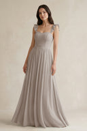 Ruffled Spaghetti Strap Chiffon A - Line Bridesmaid Dress in Frost - KISS BRIDAL Bridesmaid Dresses
