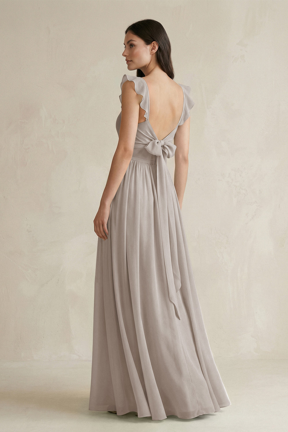 Ruffled Spaghetti Strap Chiffon A-Line Bridesmaid Dress in Frost