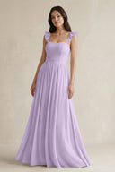 Ruffled Spaghetti Strap Chiffon A - Line Bridesmaid Dress in Lavender - KISS BRIDAL Bridesmaid Dresses