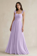 Ruffled Spaghetti Strap Chiffon A - Line Bridesmaid Dress in Lavender - KISS BRIDAL Bridesmaid Dresses