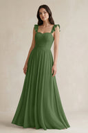 Ruffled Spaghetti Strap Chiffon A - Line Bridesmaid Dress in Moss - KISS BRIDAL Bridesmaid Dresses