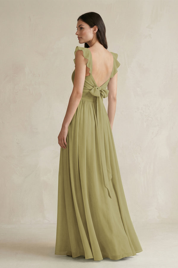 Ruffled Spaghetti Strap Chiffon A-Line Bridesmaid Dress in Moss Green (2) | KISSBRIDAL