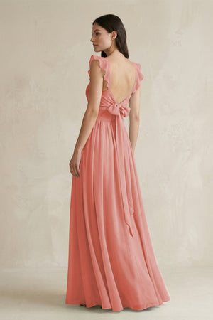 Ruffled Spaghetti Strap Chiffon A - Line Bridesmaid Dress in Mulberry - KISS BRIDAL Bridesmaid Dresses