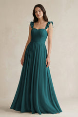 Ruffled Spaghetti Strap Chiffon A - Line Bridesmaid Dress in Pine - KISS BRIDAL Bridesmaid Dresses