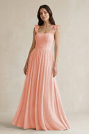 Ruffled Spaghetti Strap Chiffon A - Line Bridesmaid Dress in Rose Petal - KISS BRIDAL Bridesmaid Dresses