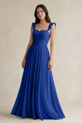 Ruffled Spaghetti Strap Chiffon A - Line Bridesmaid Dress in Royal Blue - KISS BRIDAL Bridesmaid Dresses
