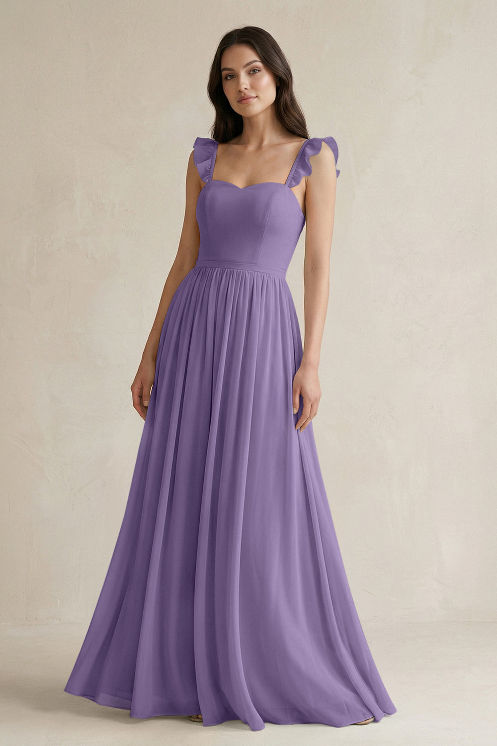 Ruffled Spaghetti Strap Chiffon A-Line Bridesmaid Dress in Tahiti