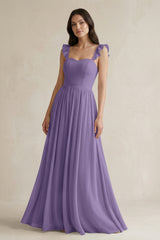 Ruffled Spaghetti Strap Chiffon A - Line Bridesmaid Dress in Tahiti - KISS BRIDAL Bridesmaid Dresses