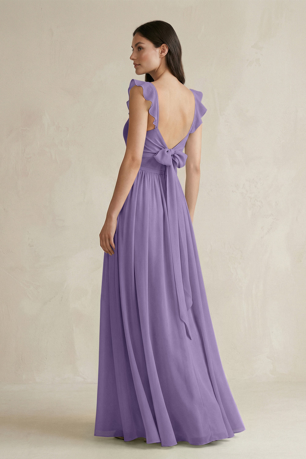 Ruffled Spaghetti Strap Chiffon A-Line Bridesmaid Dress in Tahiti