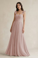 Ruffled Spaghetti Strap Chiffon A-Line Bridesmaid Dress in Toffee | KISSBRIDAL