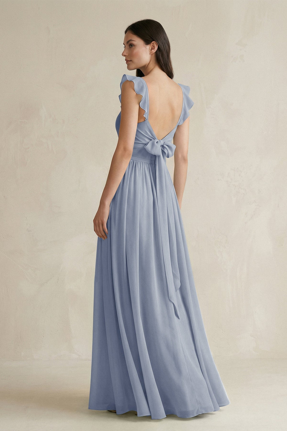 Ruffled Spaghetti Strap Chiffon A - Line Bridesmaid Dress in Twilight - KISS BRIDAL Bridesmaid Dresses