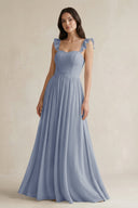 Ruffled Spaghetti Strap Chiffon A - Line Bridesmaid Dress in Twilight - KISS BRIDAL Bridesmaid Dresses