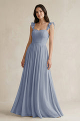 Ruffled Spaghetti Strap Chiffon A - Line Bridesmaid Dress in Twilight - KISS BRIDAL Bridesmaid Dresses