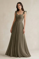 Ruffled Spaghetti Strap Chiffon A - Line Bridesmaid Dress in Willow Green - SHE IS ME Bridesmaid Dresses