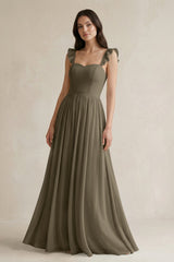 Ruffled Spaghetti Strap Chiffon A - Line Bridesmaid Dress in Willow Green - KISS BRIDAL Bridesmaid Dresses