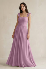 Ruffled Spaghetti Strap Chiffon A - Line Bridesmaid Dress in Wisteria - KISS BRIDAL Bridesmaid Dresses