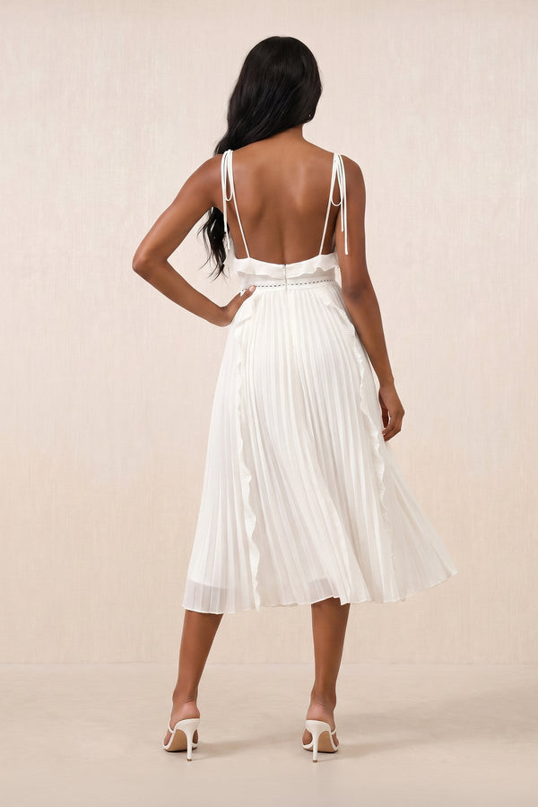 Ruffled Spaghetti Straps Sheath Midi Dress in White – SHE IS ME Dresses