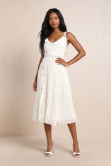 Ruffled Spaghetti Straps Sheath Midi Dress in White – KISS BRIDAL Dresses