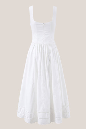 Ruffled Square Neck A-Line Cotton Midi Dress in White– SHE IS ME Dresses