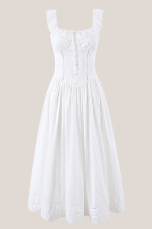 Ruffled Square Neck A-Line Cotton Midi Dress in White– SHE IS ME Dresses