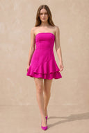 Ruffled Strapless A-Line Mini Dress in Fuchsia – SHE IS ME Dresses