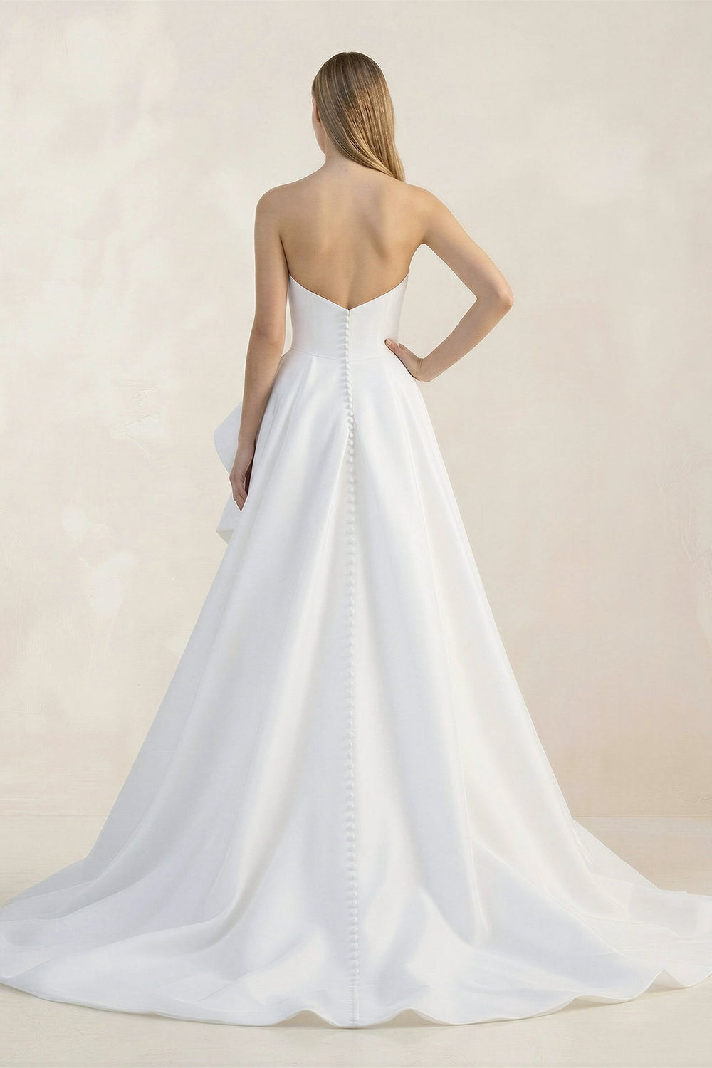 Ruffled Strapless A - Line Ruched Wedding Dress With Slit in White - KISS BRIDAL Wedding Dresses