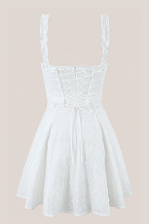 Ruffled Sweetheart A - Line Cotton Mini Dress in White - SHE IS ME Dresses