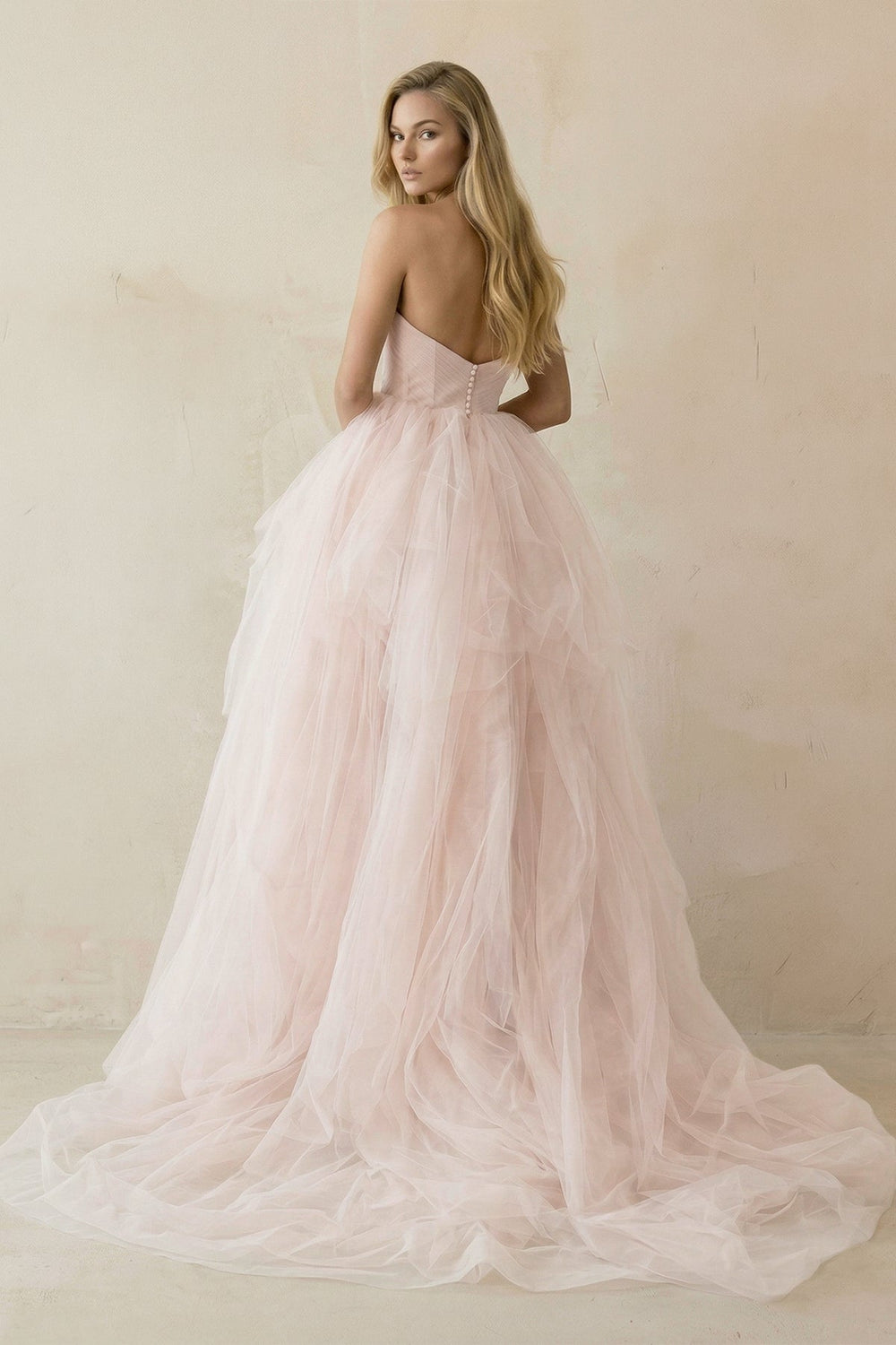 Ruffled Tulle A - Line Sweetheart Ball Gown Wedding Dress in Pink - KISS BRIDAL Wedding Dresses