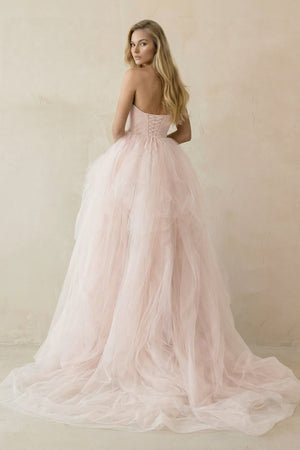 Ruffled Tulle A - Line Sweetheart Ball Gown Wedding Dress in Pink - KISS BRIDAL Wedding Dresses