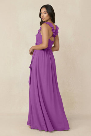 Ruffled V-Neck A-Line Chiffon Bridesmaid Dress in Amethyst - SHE IS ME BRIDESMAID DRESSES