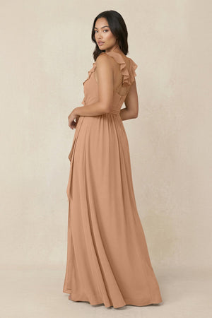 Ruffled V-Neck A-Line Chiffon Bridesmaid Dress in Bronzer - SHE IS ME BRIDESMAID DRESSES