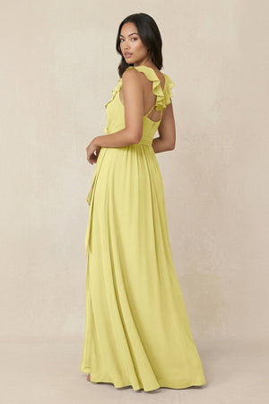 Ruffled V-Neck A-Line Chiffon Bridesmaid Dress in Buttercup - SHE IS ME BRIDESMAID DRESSES