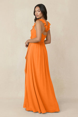 Ruffled V-Neck A-Line Chiffon Bridesmaid Dress in Cinnamon - SHE IS ME BRIDESMAID DRESSES