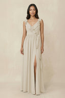 Ruffled V-Neck A-Line Chiffon Bridesmaid Dress in Dove Gray - SHE IS ME BRIDESMAID DRESSES