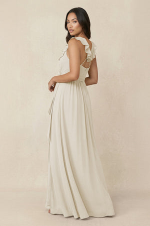 Ruffled V-Neck A-Line Chiffon Bridesmaid Dress in Dove Gray - SHE IS ME BRIDESMAID DRESSES